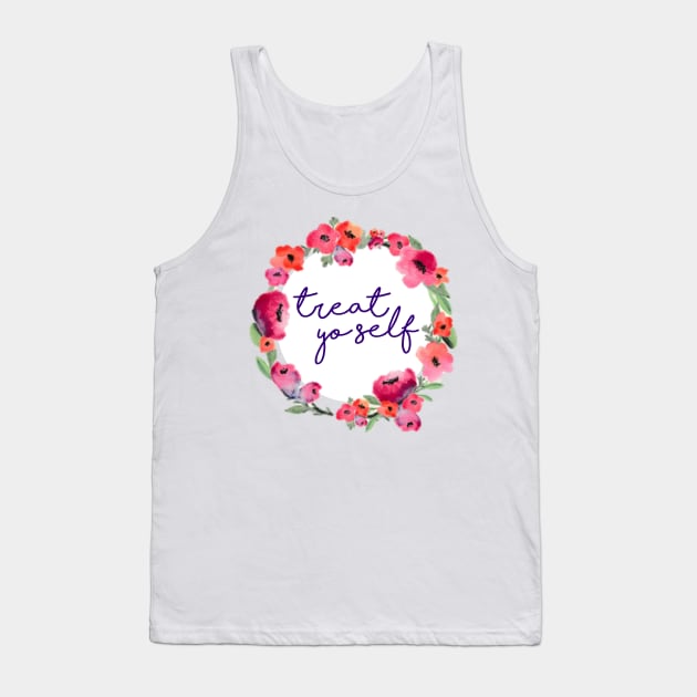 Treat Yo Self Pink Floral Wreath Tank Top by annmariestowe